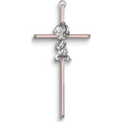 Curata Silver-Tone Metal Praying Girl Pink Enamel Wall Cross