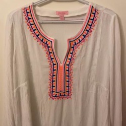 Lilly Pulitzer Tops | Lilly Pulitzer Embroidered Tunic-Great Colors | Color: Cream | Size: M found on Bargain Bro Philippines from poshmark, inc. for $55.00