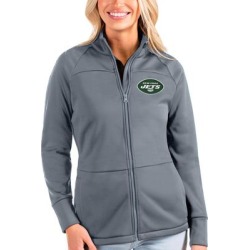 Women's Antigua Gray New York Jets Links Full-Zip Golf Jacket found on Bargain Bro from nflshop.com for USD $79.79
