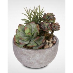 Bungalow Rose Artificial Succulent w/ Natural Pebbles in Pot Silk/Plastic/Stone in Brown/Gray, Size 10.0 H x 9.0 W x 9.0 D in | Wayfair