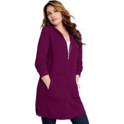 Plus Size Women's Mega Tunic Thermal Hoodie Cardigan by Roaman's in Dark Berry (Size 12) found on Bargain Bro from fullbeauty for USD $60.79