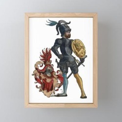 Medieval Knights In Shining Armor Framed Mini Art Print by Antique Images - Light Wood - 3" x 4"