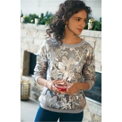 Women's Glistening Pullover Top by Soft Surroundings, in Silver size XS (2-4)