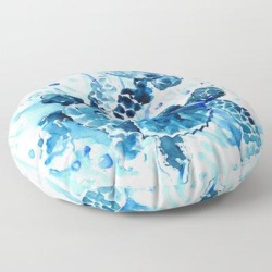 Three Sea Turtles, Blue Bathroom Turtle Artwork, Underwater Floor Pillow by Surenart - ROUND - 30" x 30"