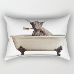 Cow In Bath Rectangular Pillow by Art By Blanshie - Small (17" x 12")