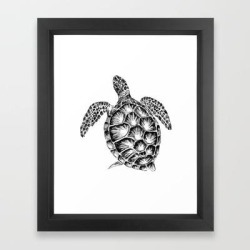 Sea Turtle Print In Black And White Framed Art Print by Rachel's Fine Lines - Vector Black - X-Small-10x12