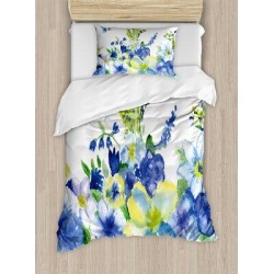 Ambesonne Floral 2 Piece Duvet Cover Set Microfiber in Blue/Green, Size Twin | Wayfair nev_34722_twin