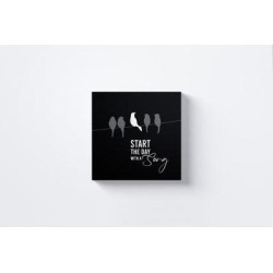 ULLI HOME Start the Day w/ a Song - Wrapped Canvas Textual Art Print Metal in White, Size 32.0 H x 32.0 W x 1.5 D in | Wayfair