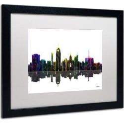 Trademark Fine Art 'Lansing Michigan Skyline' Framed Graphic Art on Canvas & Fabric in Black/Blue/Yellow, Size 16.0 H x 20.0 W x 0.5 D in Wayfair found on Bargain Bro from Wayfair for USD $56.99
