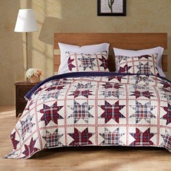 Greenland Home Fashions Liberty Quilt and Pillow Sham Set by Greenland Home Fashions in Red Cream Blue (Size FULL/QUEEN)