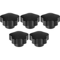 Star Knobs M10 Diameter Grip Handle Brass Insert Female Thread Set of 5 - Black