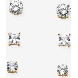 Women's Gold Tone 3 Pair Stud Earrings (8x8mm) Cubic Zirconia by PalmBeach Jewelry in Gold found on Bargain Bro from Jessica London for USD $18.99
