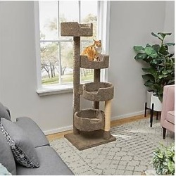 Frisco 65-in Real Carpet Wooden Cat Tree, Gray