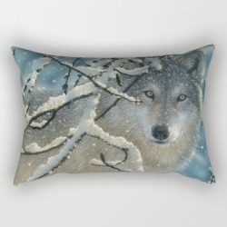 Wolf In Snow - Broken Silence Rectangular Pillow by Collin Bogle Nature Art - Small (17" x 12")