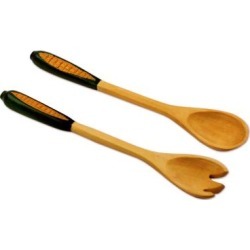Handmade Golden Maize Wood Salad Servers, Set of 2 (Guatemala) - Brown