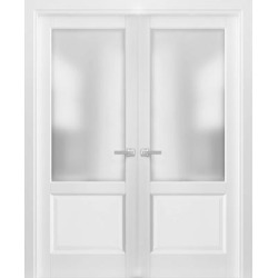 French Double Panel Lite DoorsHardware / Lucia 22 White Frosted Opaque Glass
