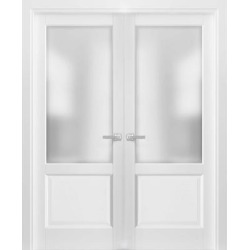 French Double Panel Lite DoorsHardware / Lucia 22 White Frosted Opaque Glass