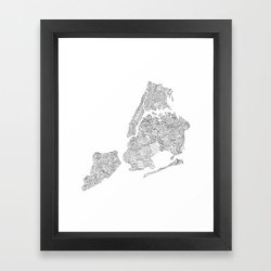 New York City Boroughs - Hand Lettered Map Framed Art Print by Type By Hand - Vector Black - X-Small-10x12
