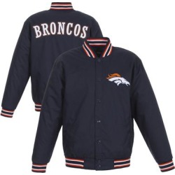Men's JH Design Navy Denver Broncos Poly Twill Varsity Jacket found on MODAPINS