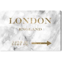 Everly Quinn Fashion & Glam London Road Sign Road Signs - Textual Art Print on Canvas & Fabric in Gray/Green, Size 16.0 H x 24.0 W x 1.5 D in