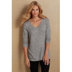 Women's Cozy Cabin Pullover Top by Soft Surroundings, in Heather Grey size XS (2-4)
