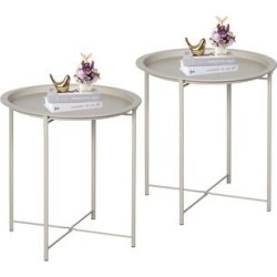 VECELO Round Table/ End Table Bge (Set of 1/Set of 2) (set of 2), Beige