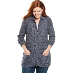 Plus Size Women's Marled Zip-Front Cable Knit Cardigan by Woman Within in Black White Marled (Size 1X) Sweater found on Bargain Bro Philippines from fullbeauty for $49.99