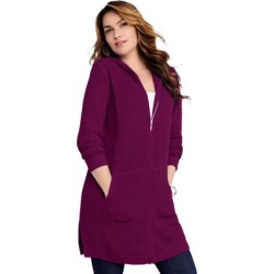 Plus Size Women's Mega Tunic Thermal Hoodie Cardigan by Roaman's in Dark Berry (Size 38/40) found on Bargain Bro from Roamans.com for USD $30.40