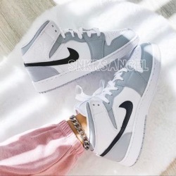 Nike Shoes | Nike Custom Air Jordan 1 Mid Sneakers | Color: Black/Gray | Size: 7.5