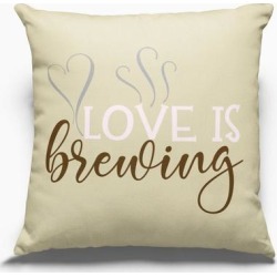 Cotton Canvas Pillow Case Love Is Brewing 18 x 18 (Cotton - Accent), Beige