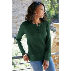 Women's Heraea Henley Shirt by Soft Surroundings, in Dark Green size XS (2-4)
