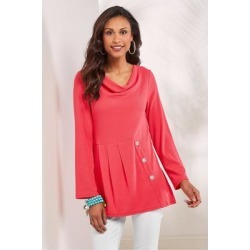 Women's Snuggle Up Cowl Top by Soft Surroundings, in Coral Rose size XS (2-4)