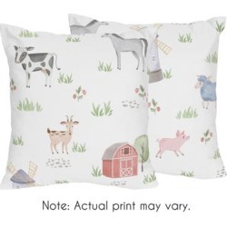 Farm Animals Collection 18-inch Decorative Accent Throw Pillows (Set of 2) - Watercolor Farmhouse Horse Cow Sheep Pig