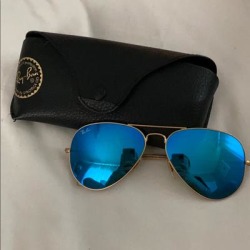 Ray-Ban Accessories | Authentic Blue Mirror Ray Ban Aviator With Case | Color: Blue | Size: Os