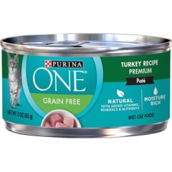 Purina ONE Natural High Protein Grain Free Turkey Recipe Pate Wet Cat Food, 3 oz.