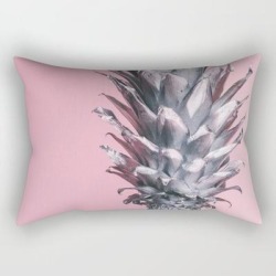 Pink And Silver Pineapple Rectangular Pillow by Created By Kat Co - Small (17" x 12")