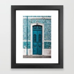 Framed Art Print | Blue Door Print Lisbon Poster Portugal Print Doorway Print Urban Architecture Photography Print by The Middle Village - Vector Black - X-Small-10x12 - Society6