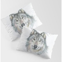 Wolf King Size Pillow Sham by Olechka - STANDARD SET OF 2 - Cotton