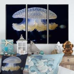 Rosecliff Heights White-Spotted Jellyfish On Black - Nautical & Coastal Framed Canvas Wall Art Set Of 3 Metal in Blue | Wayfair found on Bargain Bro Philippines from Wayfair for $163.74