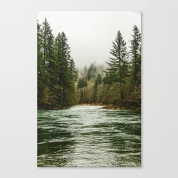 Wanderlust Forest River - Mountain Adventure In Foggy Woods Canvas Print by Cascadia - LARGE
