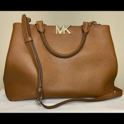 Michael Kors Bags | Michael Kors Saffiano Leather Satchel With Shoulder Strap | Color: Brown/Tan | Size: Os found on Bargain Bro from poshmark, inc. for USD $76.00
