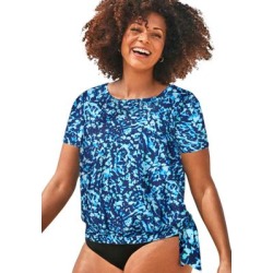 Plus Size Women's Chlorine Resistant Blouson Swim Tee by Swimsuits For All in Abstract (Size 12) found on Bargain Bro from OneStopPlus for USD $39.03