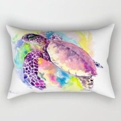 Sea Turtle In Coral Reef, Tropical Colors Sea World Purple Yellow Blue Turtle Art, Turtle Illustrati Rectangular Pillow by Surenart - Small (17" x 12")