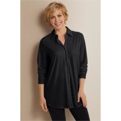Women's Velvet Boyfriend Shirt by Soft Surroundings, in Black size XS (2-4)
