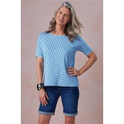 Women Calliope Stripe Sweater T-Shirt by Soft Surroundings, in Soft Blue Stripe size 1X (18-20)