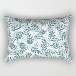 Leaf Party In Blue Rectangular Pillow by Inkycatprints By Ella - Small (17" x 12")