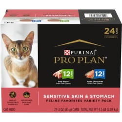 Purina Pro Plan SPECIALIZED Grain Free Sensitive Skin & Stomach, Duck & Artic Char Variety Pack Wet Cat Food, 3 oz., Count of 24