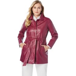 Plus Size Women's Cinched Waist Leather Jacket by Jessica London in Berry Twist (Size 12 W) found on Bargain Bro from SwimsuitsForAll.com for USD $243.19