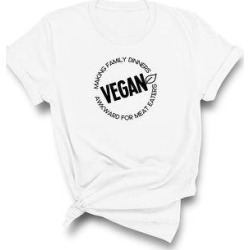 Vegan, Making Family Dinners Awkward for Meat Eaters - Funny T-Shirt (XL - White), Adult Unisex