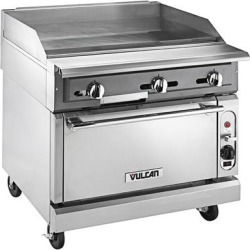 Vulcan VGMT36C-NAT V Series 36" Natural Gas Heavy-Duty Thermostatic Range with Griddle Top and Convection Oven - 122,000 BTU
